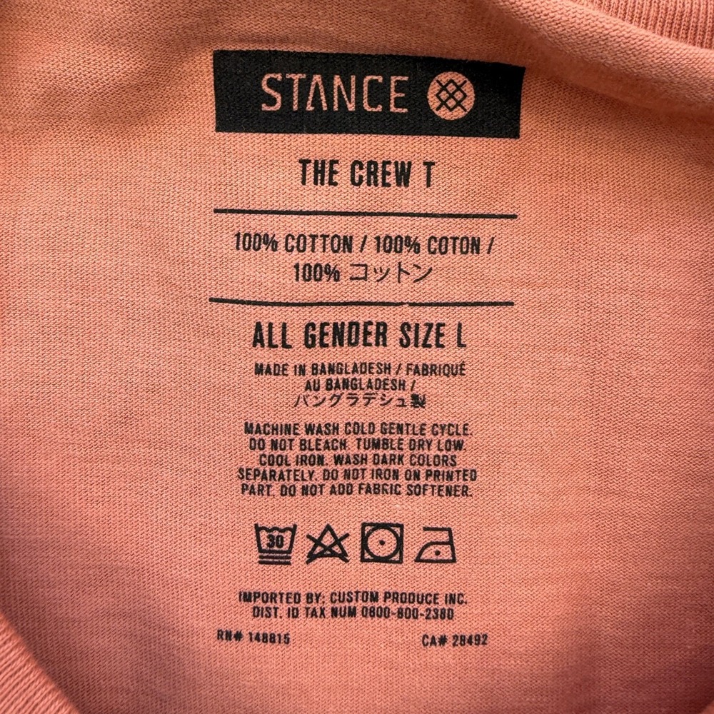 Stance Shirt All Gender Large The Crew Cotton Graphic T Shirt Coral Streetwear - Picture 3 of 5